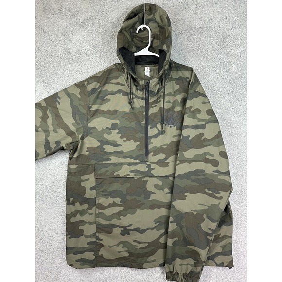Mens 2XL Camo Windbreaker Jacket Pullover Hooded Nylon Pocket Made In Detroit - Picture 1 of 12